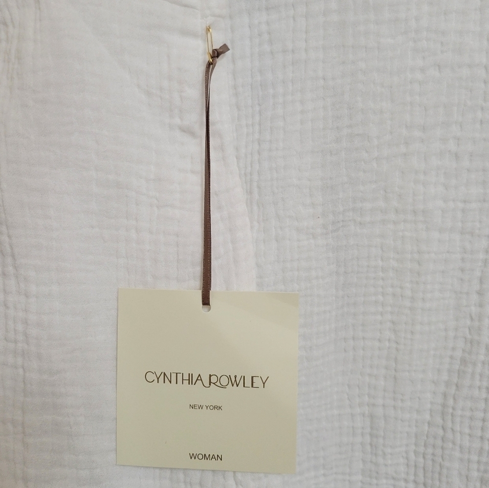 Cynthia Rowley White Open-Front Embroidered Gauze Kimono with Blue Floral Trim - Picture 9 of 10